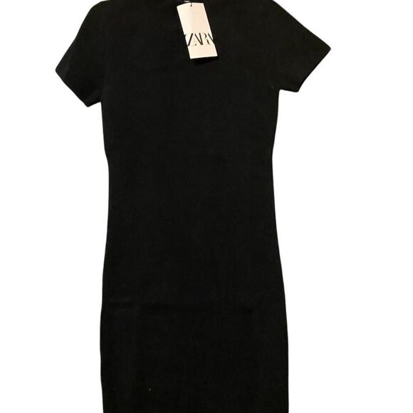 Zara Dresses & Skirts - Zara Women's Black Ribbed Knit Dress Size M High Neck Stretchable
